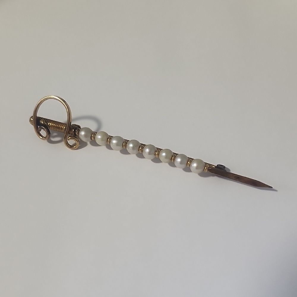 Antique Gold Filled Pearl Sword Brooch